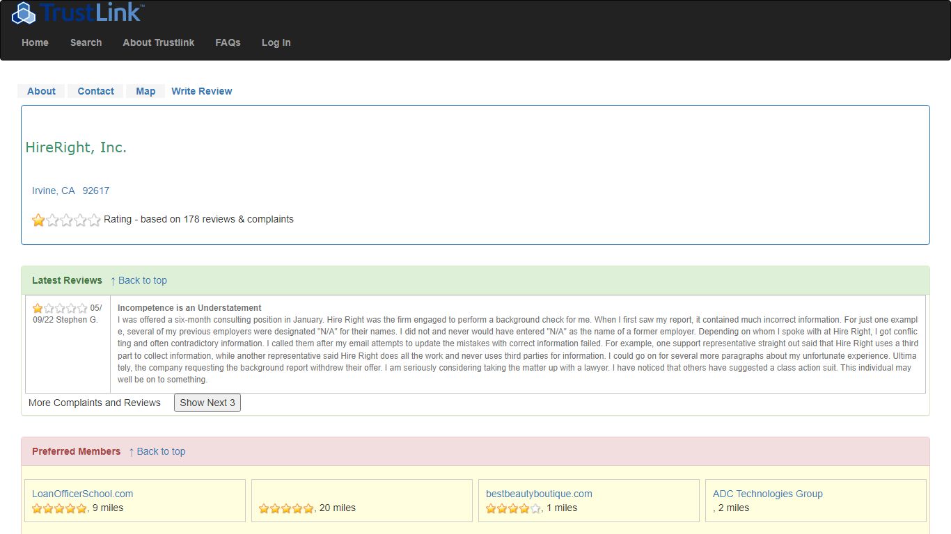 178 Complaints & Reviews: HireRight, Inc. | TrustLink
